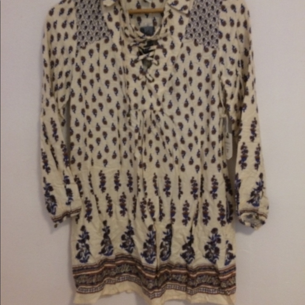 NWT boho mini dress, long sleeve 60s shift style